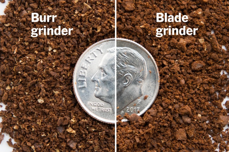 Hình ảnh so sánh hạt cà phê xay với Burr grinder và Blade grinder